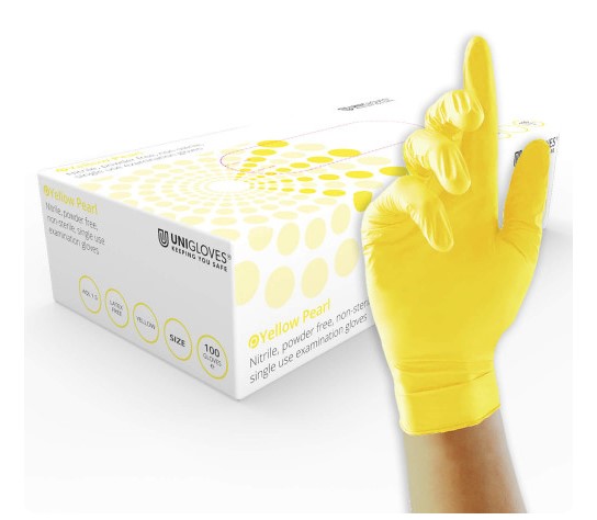 Yellow Pearl PF Nitrile Gloves PK 100 Size Medium